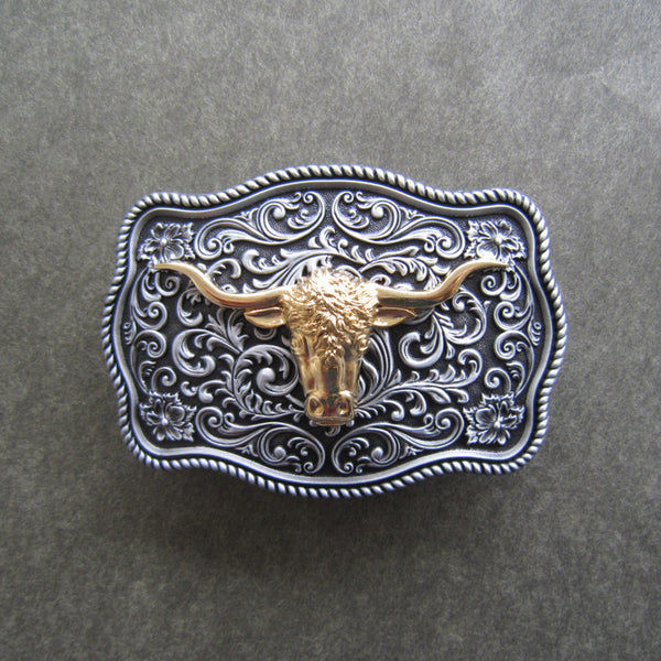 vacature Verschillende goederen politicus Western Flower Pattern Bull Head Belt Buckle – Yippo Accessories