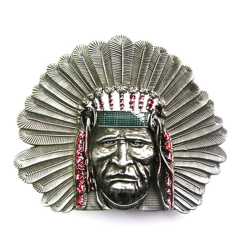 Native American Indian Chief Color Belt Buckle