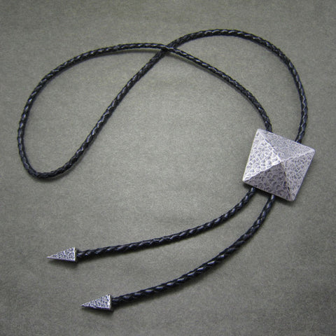 Silver Plated Geometric Pattern Bolo Tie