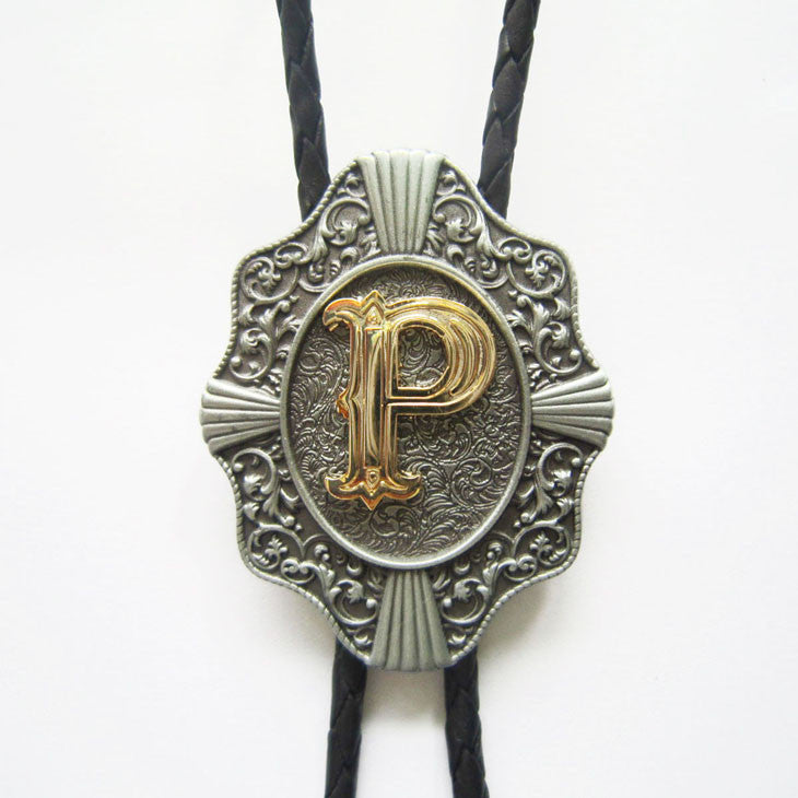 Initial Letter "P" Bolo Tie