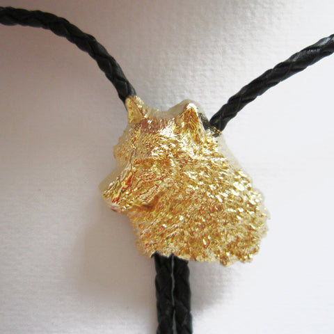 Gold Plated Wolf Bolo Tie