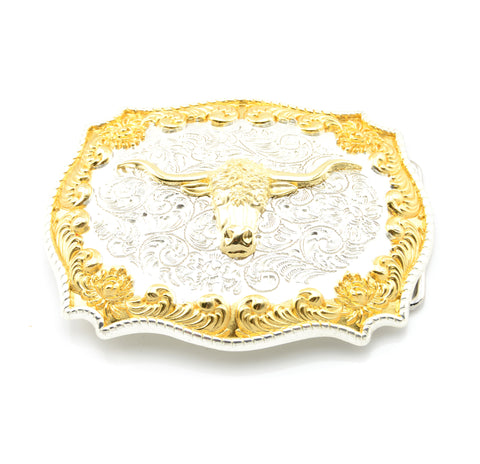 Gold & Silver Plated Western Bull Belt Buckle