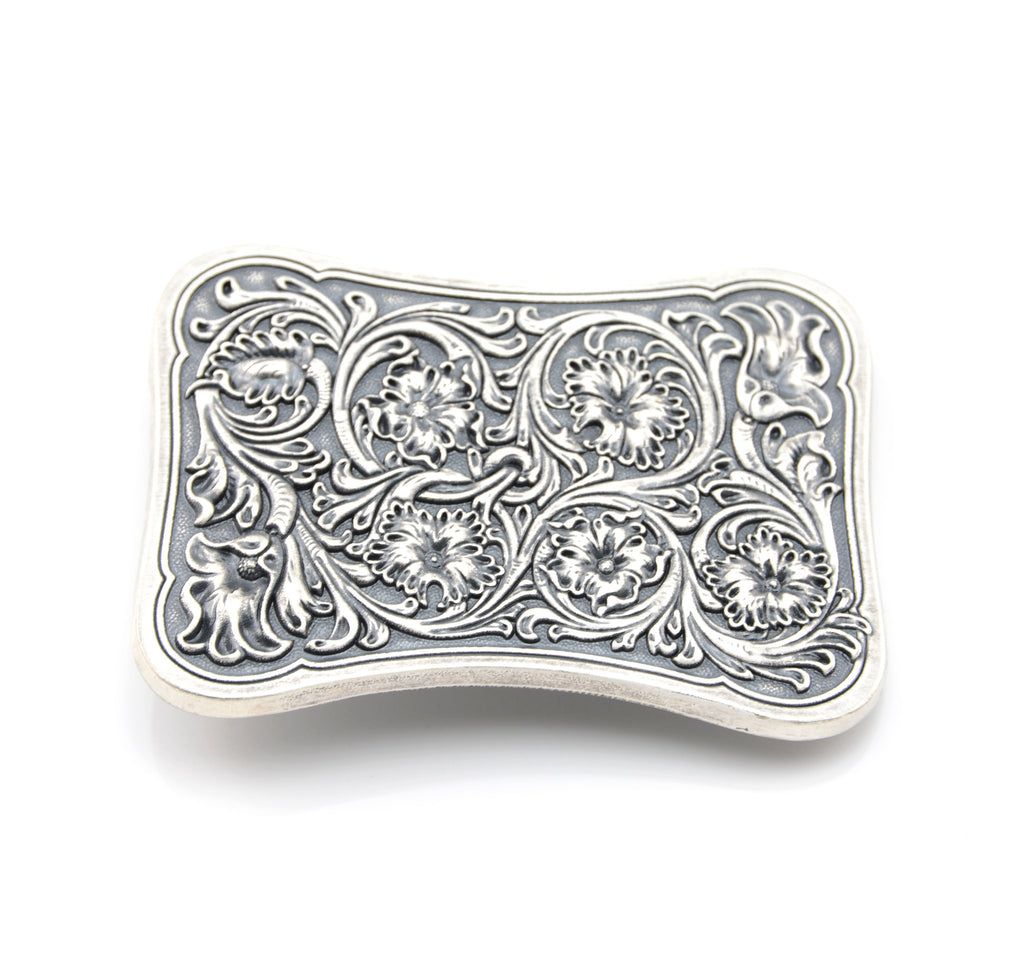 Silver Plated Western Flower Pattern Belt Buckle