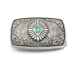Silver Plated Southwest Pattern Rectangle Belt Buckle