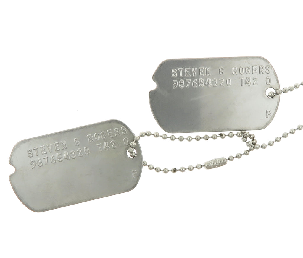 Marvel Avengers Steven G. Rogers "CAPTAIN AMERICA" Stainless Steel Military WWII Style Replica Dog Tag Set