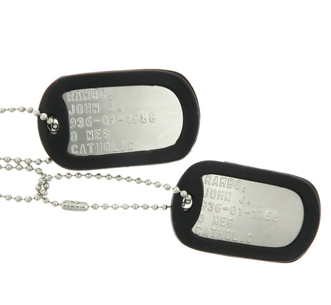 Rambo Movie Sylvester Stallone "JOHN RAMBO" Stainless Steel Military Replica Dog Tag Set