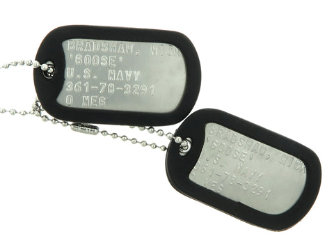 Top Gun Nick Bradshaw "GOOSE" Stainless Steel Military Replica Dog Tag Set