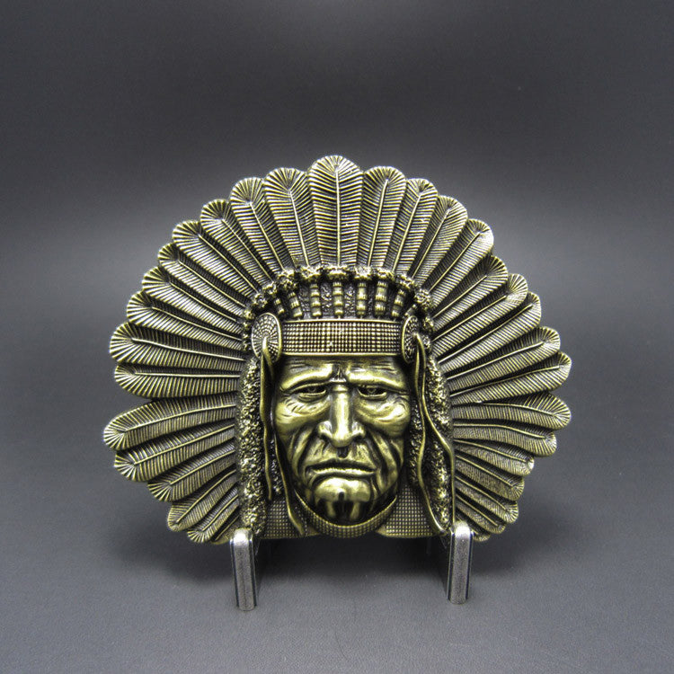 Bronze Native American Indian Chief Belt Buckle