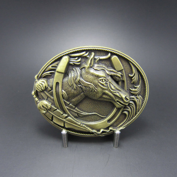 Bronze Western Horse Horseshoe Belt Buckle