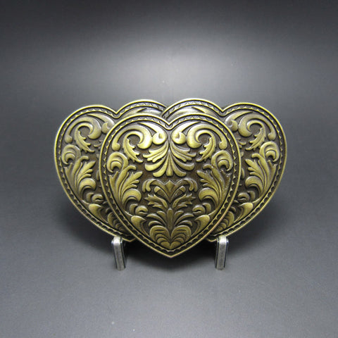 Bronze Triple Hearts Flower Pattern Belt Buckle