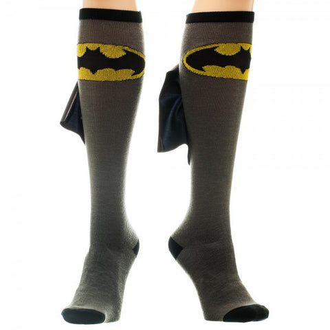 Batman Logo Grey/Black Knee High Shiny Cape Socks