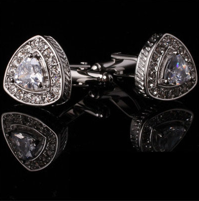 Clear Stone w/ Clear Rhinestones Stainless Steel Cufflinks