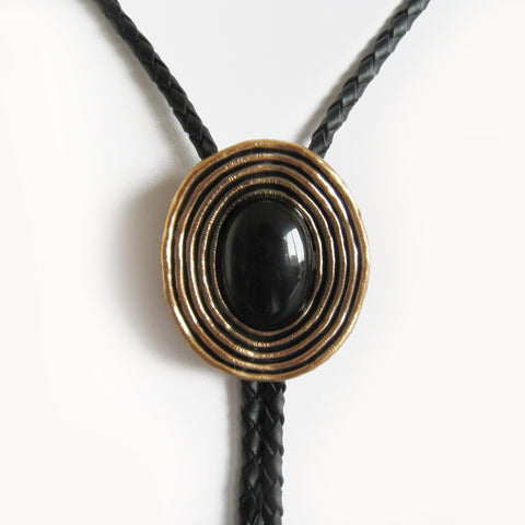 Gold Plated Black Obsidian Bolo Tie