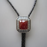 Silver Plated Red Agate Bolo Tie