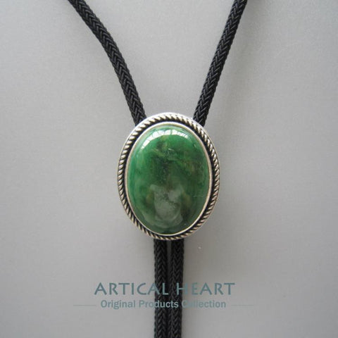 Silver Plated ZA Green Stone Bolo Tie