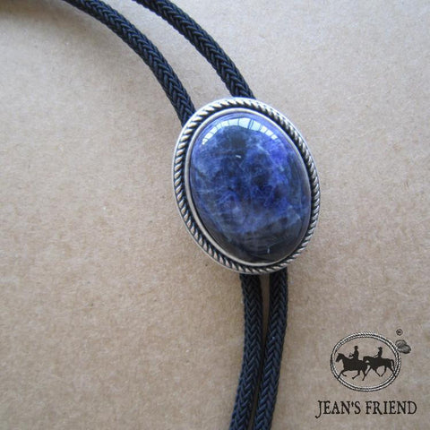 Silver Plated Blue Sodalite Stone Bolo Tie