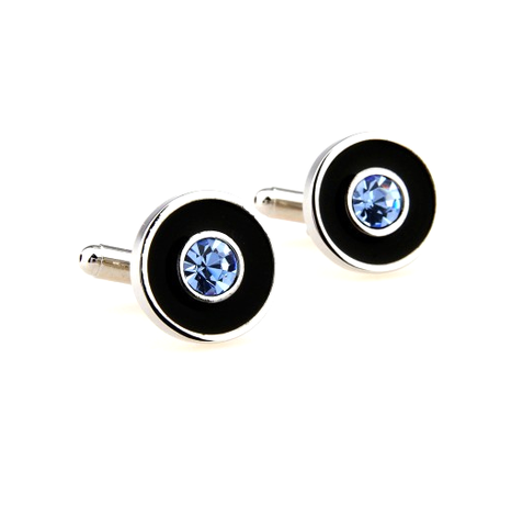 Round Blue Rhinestone Stainless Steel Cufflinks