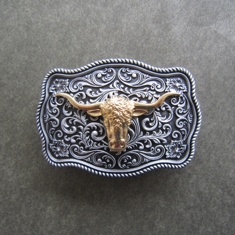 Jadive Western Leather Buckle Belts Cowboy Longhorn Bull Pattern Buckle  Belt Floral Engraved Buckle Belt for Men at  Men’s Clothing store