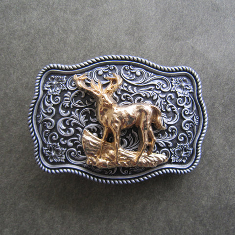 Western Flower Pattern Deer Belt Buckle