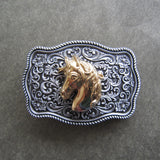 Western Flower Pattern Horse Head Belt Buckle