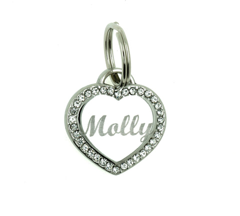 Custom Engraved Personalized Stainless Steel Small Heart Rhinestones Dog Cat Pet ID Jewelry Bling Tag