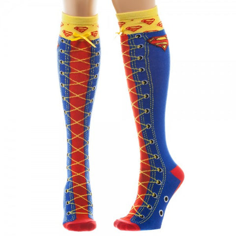 Superman Faux Lace Up Knee High Socks