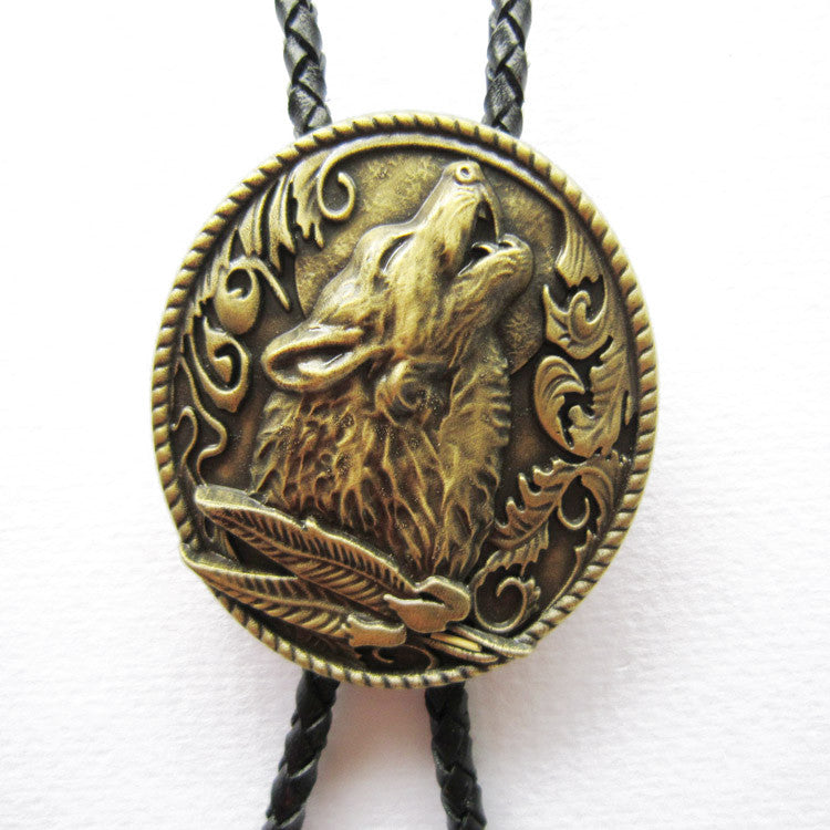 Bronze Howling Wolf Bolo Tie