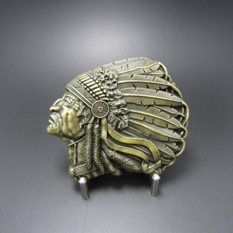 Bronze Native American Indian Chief Head Belt Buckle Yippo