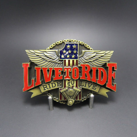 Bronze Live to Ride Ride to Live Belt Buckle