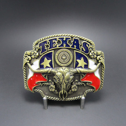 Bronze Texas Longhorn State Flags Belt Buckle