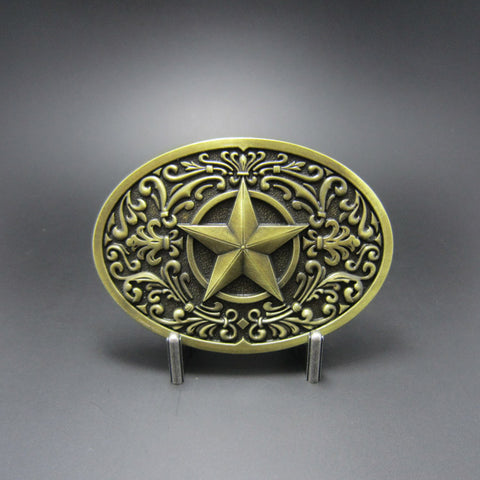 Bronze Western Southwest Flower Pattern Star Belt Buckle