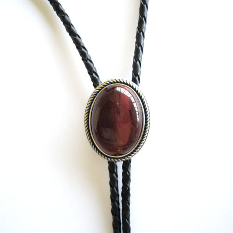 Silver Plated Red Tiger Eye Stone Bolo Tie