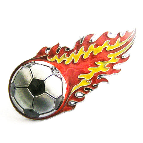 Flaming Soccer Ball Belt Buckle