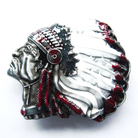 Native American Indian Chief Head Color Belt Buckle