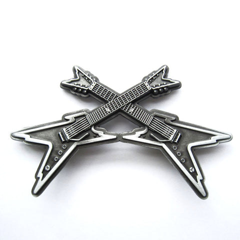 Crossed Electric Guitars Belt Buckle