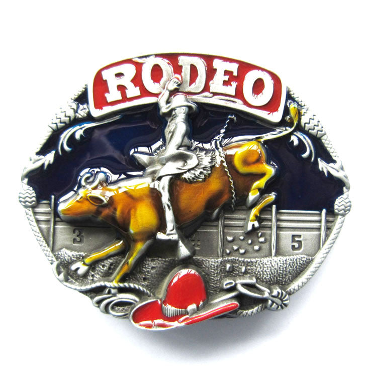 Rodeo Bull Riding Cowboy Color Belt Buckle