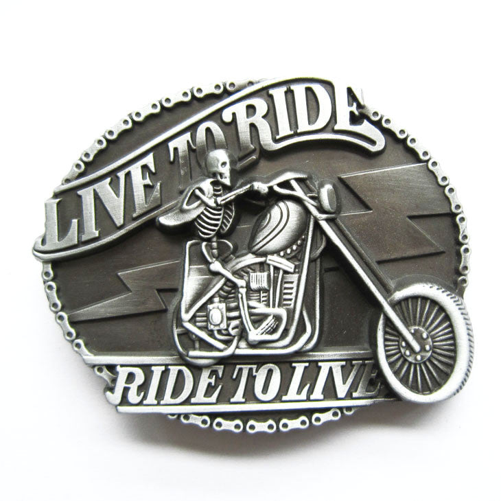 Live to Ride Ride to Live Skull Motorcycle Belt Buckle