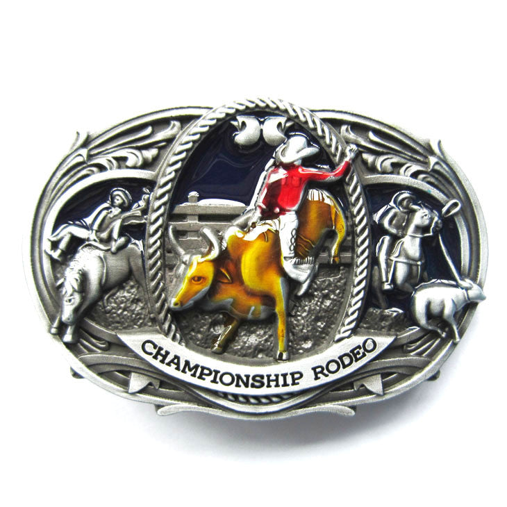 Championship Rodeo Bull Riding Color Belt Buckle