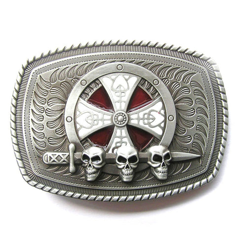 Celtic Cross Shield Skulls and Sword Belt Buckle