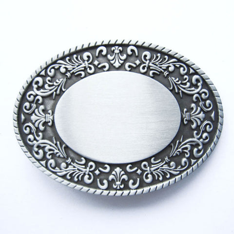 Flowers Trim Oval Blank Belt Buckle
