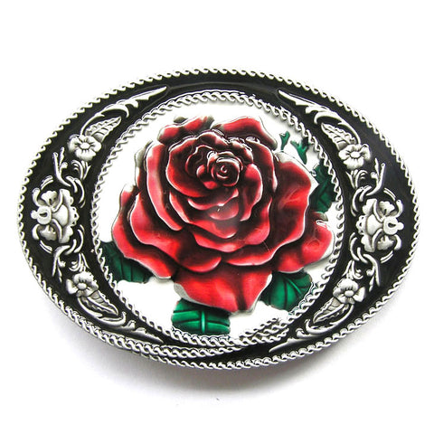 Western Rose Flower Belt Buckle