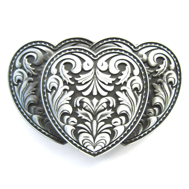 Triple Hearts Flower Pattern Belt Buckle