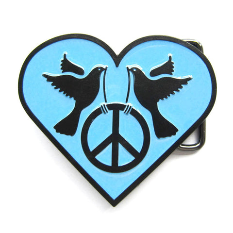 Doves Peace Blue Heart Belt Buckle