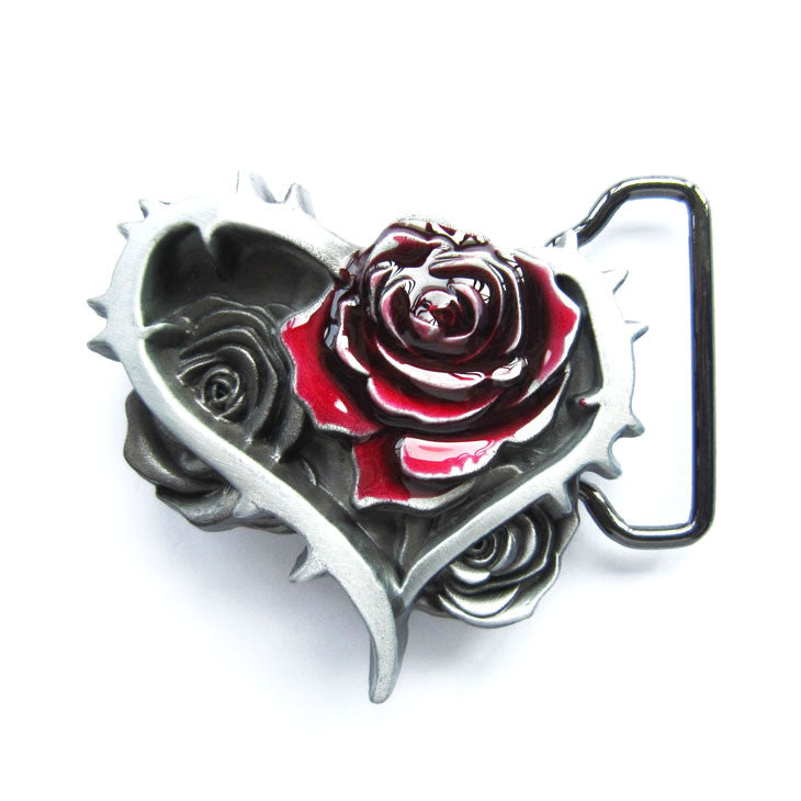 Red Rose Heart Belt Buckle