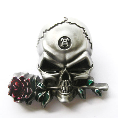 Skull and Rose Belt Buckle