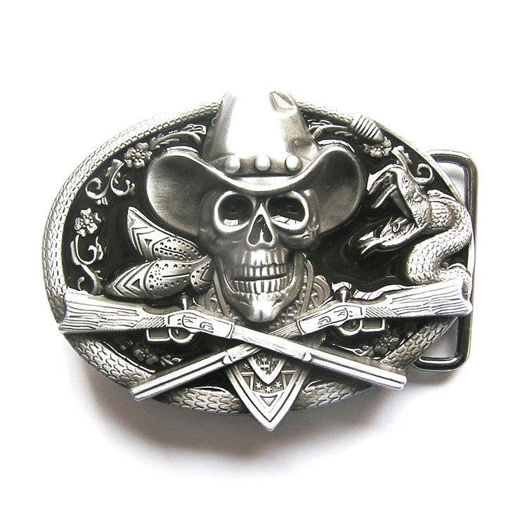 Black Skull Cowboy and Rifles Belt Buckle