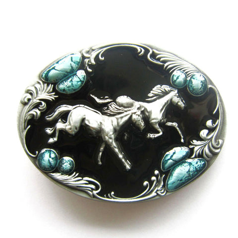 Western Running Horses Belt Buckle