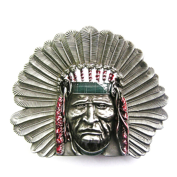 Native American Indian Chief Color Belt Buckle