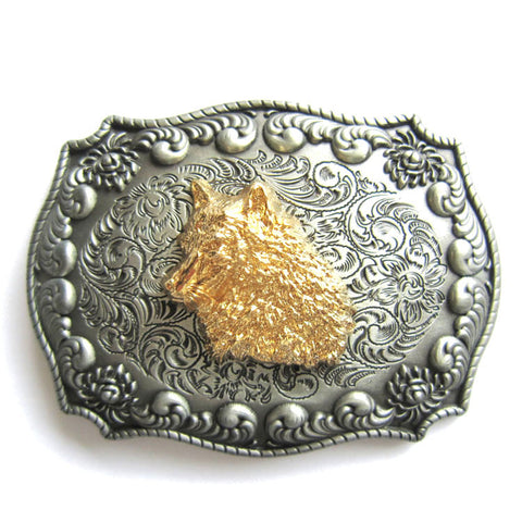 Western Wolf Head Belt Buckle